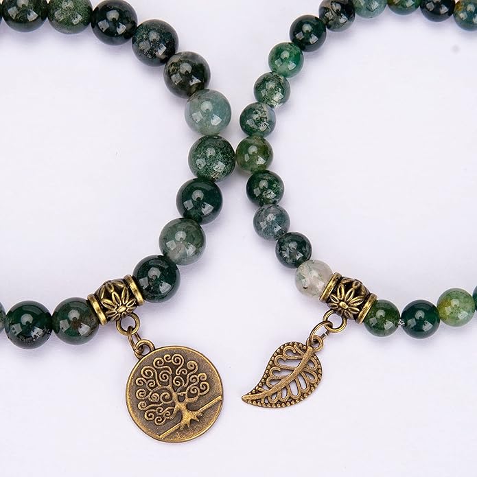 Bivei Natural Semi Precious Gemstone beads bracelet for women - Life Tree and Leaf Charm Energy Reiki Crystal Stretch Bracelets