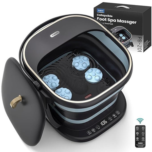 Puboo Collapsible Heated Foot Spa Bath with Remote, 95-115°F Precise Temp Control, Motorized Massage Rollers & Acupressure, Quiet <50dB, Fits US Men’s Size 11 | Ideal Gift for Family & Friends