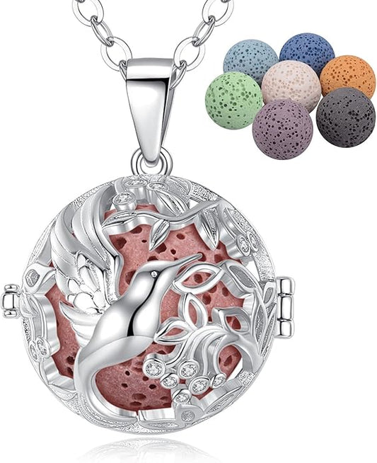 INFUSEU Aromatherapy Gifts Essential Oils Diffuser Jewelry for Women, Cute Animals Pendant Necklaces, 7 Lava Rocks Stones, 24" Chain