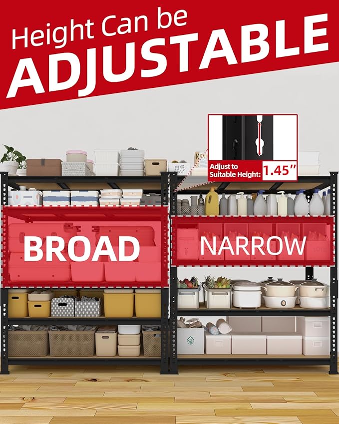 PrimeZone Heavy Duty Garage Storage Shelves - 48" W X 24" D X 72" H Adjustable Metal Shelving Unit, 5 Tier Industrial Shelves for Storage Standing Utility Rack for Warehouse, Basement, Black, 2 Pack