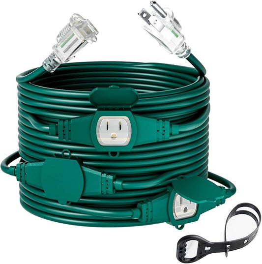 25FT 14 Gauge Outdoor Power Extension Cord,Four Outlet Cable.Multiple Evenly-Spaced Plug Ideal for Landscaping Light,Stage Backline,Holiday decoratio,ETL Listed Cord Splitter…