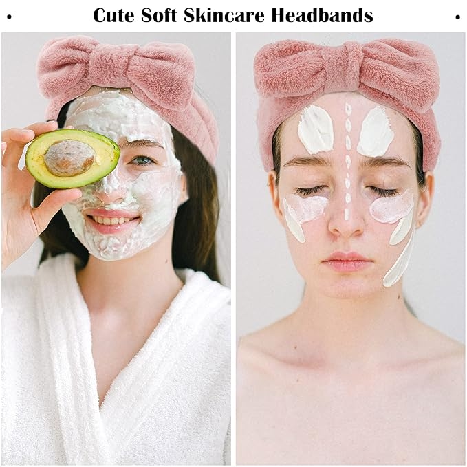 Ondder Spa Headband for Washing Face 8 Pack Dark Pink Skincare Headbands for Women Girls Terry Cloth Cute Bow Head Bands