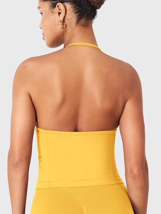 YEOREO SoftHue Impact Longline Strappy Top Women's Halter Workout Tank Tops Backless Gym Longline with Adjustable Strap
