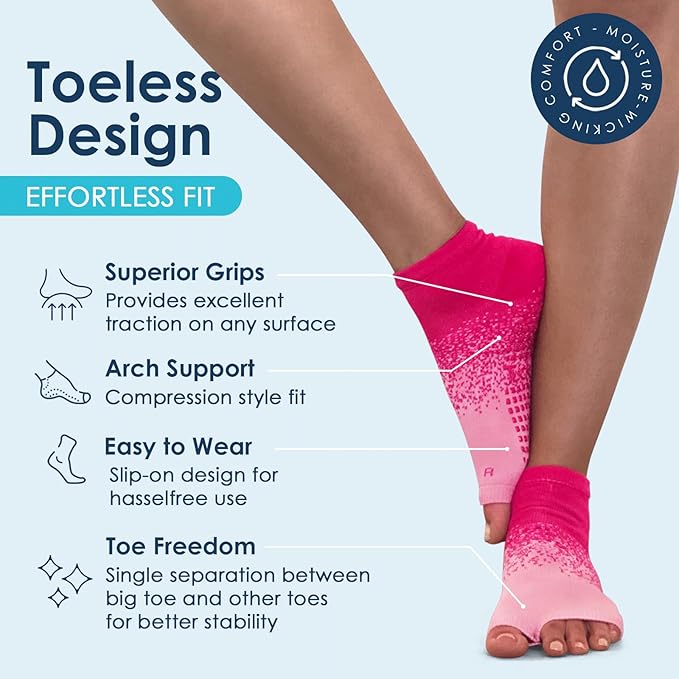 Tucketts Anklet Toeless Pilates Socks with Grips for Women, Non-Slip Ankle Toeless Yoga Socks with Grips for Barre, Size 5-13