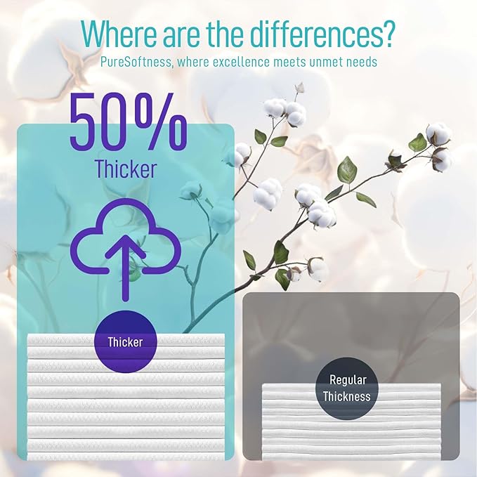 Luxuriously Soft Disposable Face Towel, 100% Cotton, Extra Large 12" x 10" Ultra Soft Dry Wipe for Face Wash, Makeup Remover, Bio-Based Towelette for Sensitive Skin 80 Count (1 Pack)