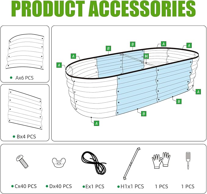 SnugNiture Galvanized Raised Garden Bed, 4x2x1ft Oval Metal Planter Box for Planting Outdoor Plants Vegetables