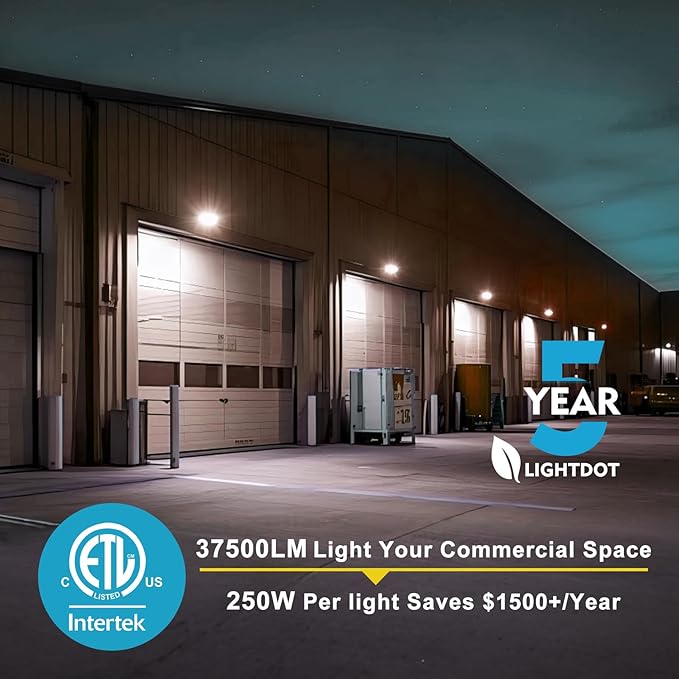 Lightdot 6Pack 250W LED Wall Pack Lights, 100-277v Dusk to Dawn with Photocell | 37500Lm(150Lm/W) 5000K IP65 Outdoor Exterior Lighting Fixture, Energy Saving|5-Yrs Warranty, ETL(Height:20-40ft)