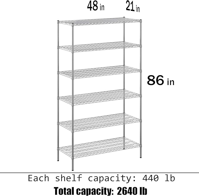 21" Deep x 48" Wide x 86" Height Wire Shelving Kit | 6-Tier | NSF Commercial Storage Rack Unit