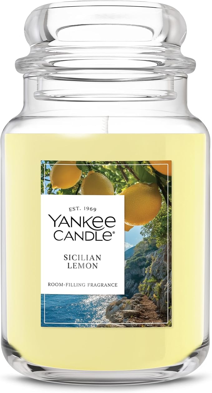 Yankee Candle Large Jar Scented Candle with up to 150 Hour Burn Time, Premium Plant Wax Blend for Consistent Burn, 22 oz Jar Candle with Room Filling Fragrance, Sicilian Lemon