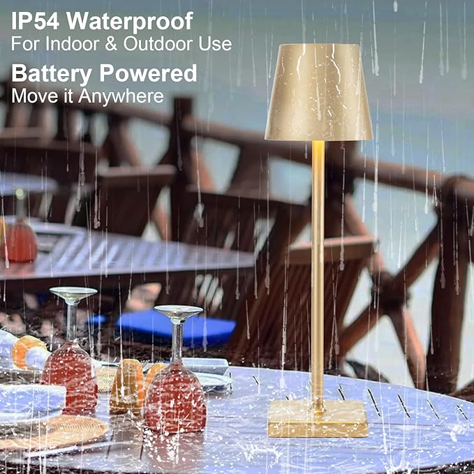 2 Pack Rechargeable Cordless Table Lamps, 5200mAh Battery Touch Table Light, Aluminum Shell Stepless Dimmable Portable LED Desk Lamp for Dinner/Restaurant/Outdoor Gold