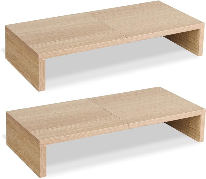 TEAMIX 2 Pack Monitor Stand Riser-20 inch, Wooden Desktop Riser for TV/PC/Laptop/Printer, Cozy Monitor Riser with Storage, Computer Stand Space-Saving