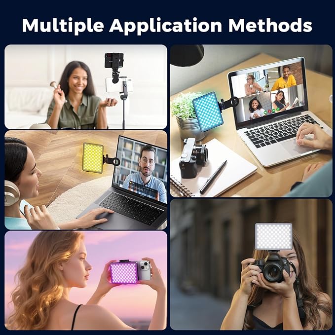 RGB Video Light, Pocket LED On-Camera Video Lights, 3000-9900K 360 Full Color 20 Light Effects, Portable Front & Back Phone Clip for Laptops, Phone and Camera, Vlogging, Photography, TikTok