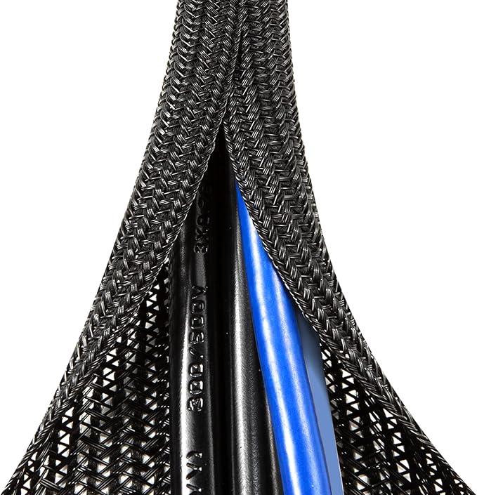 AGPTEK Cable Sleeve Cover, 25ft - 4/5 inch Desk Cord Organizer Cable Hider, Home Office Wire Management Computer TV Wire Loom Tubing, Pet Proof Cord Protector, from Cat Dog Chewing, Black