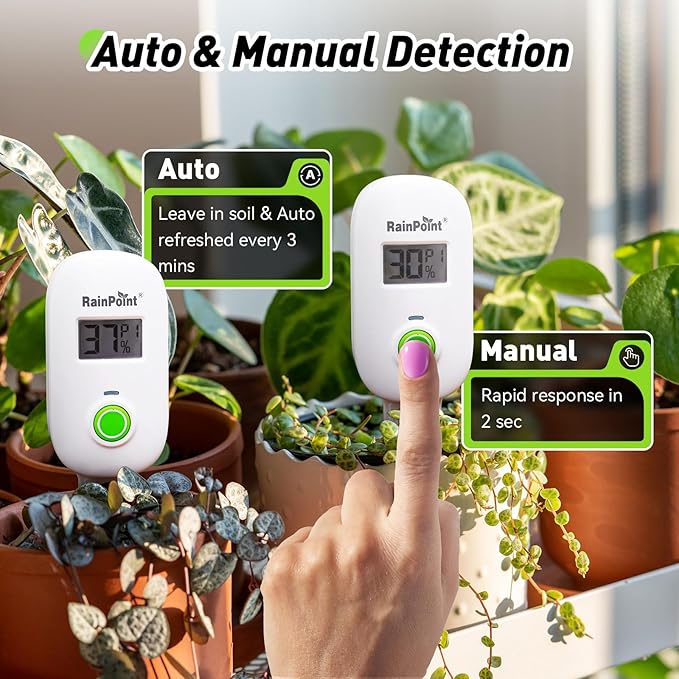 RAINPOINT Smart Digital Wireless Plant Moisture Meter Houseplant Indoor,WiFi Hub Needed,Capacitive Probe,Leave-in Soil Hygrometer Sensor,Real-time Monitor Humidity Tester Outdoor Gardening