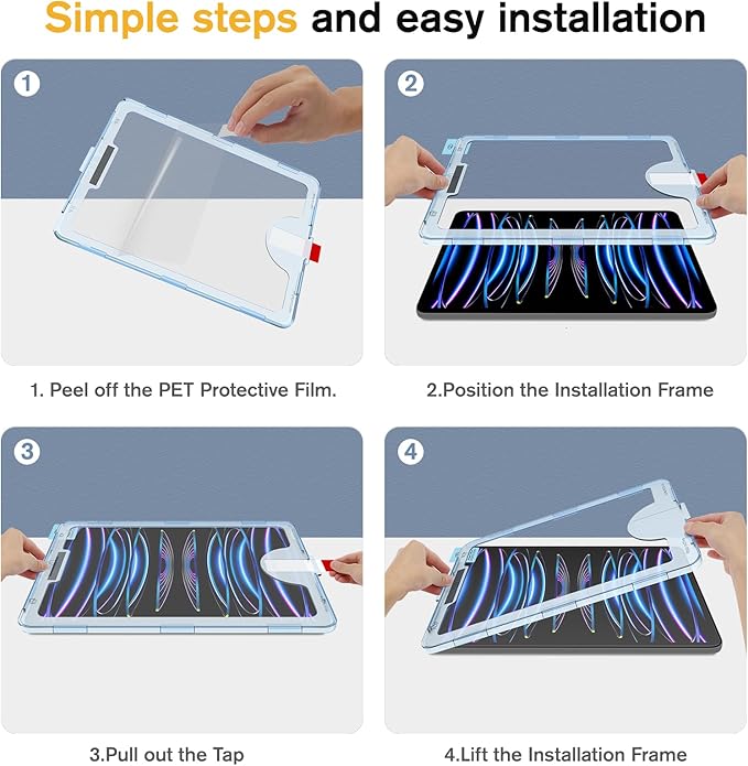 Paperfeel Glass Screen Protector Compatible with iPad Pro 12.9 6th / 5th / 4th / 3rd Generation (2022/2021 / 2020/2018), Auto-Alignment Tool, Tempered Glass, EZ Kit