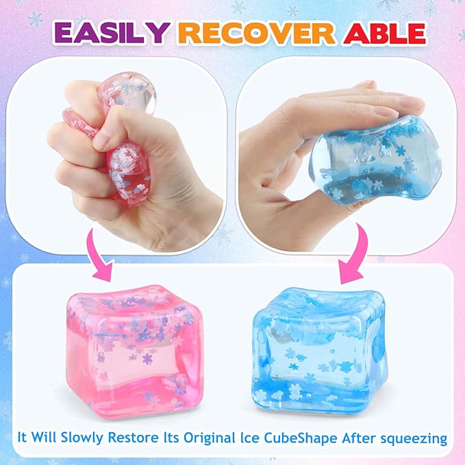 Ice Cube Fidget Toy for All Ages: 2 Pack Sensory Squishy Fidget Toys, Square Stress Balls, Classroom Prizes, Anxiety Relief Stress Cube Gift for Kids Teens Adults