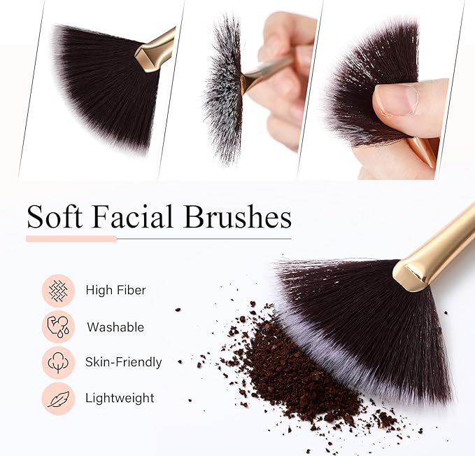 9 Pieces Facial Fan Mask Brushes, Soft Facial Applicator Brushes Tools for Peel Glycolic Makeup for Mud Cream(Brown)