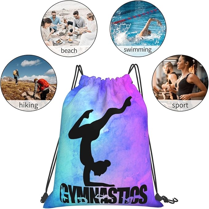 Gymnastics Drawstring Backpack Light Gym String Bag Pink Water Resistant Sackpack Sport Yoga Daypack For Womens Mens