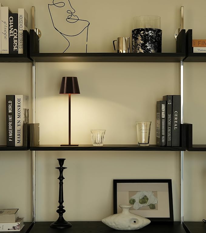 UME 3 Pack Cordless Table Lamp, Battery Operated Lamp - Portable Waterproof Rechargeable Table Lamp w/ 3 Color Temps & Stepless Dimming for Dinner, Desk, Cafe, Outdoor (Brushed Bronze | Coffee Tonal)