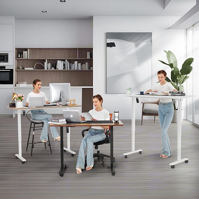 farexon Electric Standing Desk Legs, Adjustable Stand Up Desk Legs Dual-Beam Frame Workstation with Wheels, up to 71" x 32" Desktops, Ergonomic Table Base Workstation, Black Frame Only