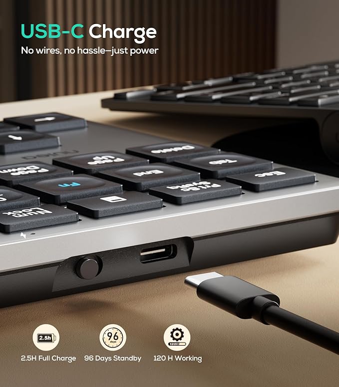 Nulea Wireless Number Pad Bluetooth 5.0 & 2.4G Portable Numeric Keyboard, USB-C Rechargeable, 34-Keys Bluetooth Keyboard for Data Entry, Compatible for Laptop, Mac, iMac, Tablet, PC Desktop