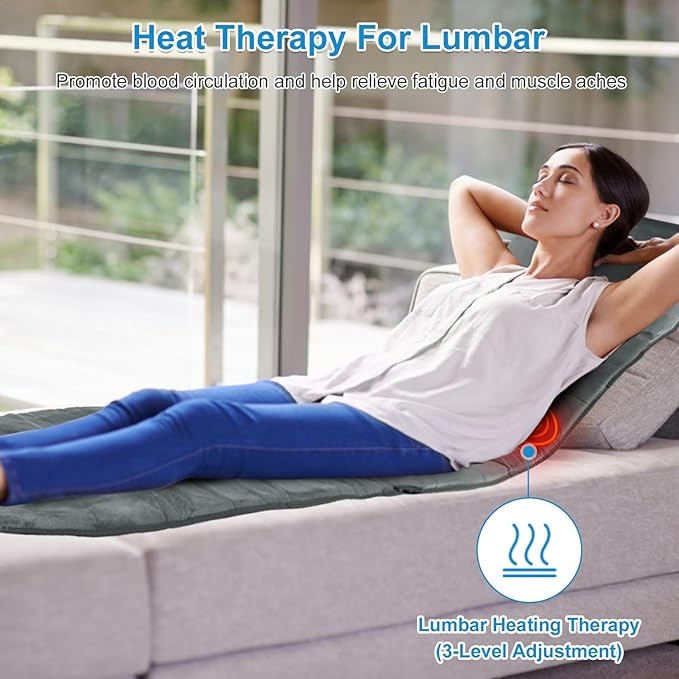 Full Body Electric Massage Mat with Heat, Vibration Back Massage Pad Cushion with Inflatable Head Pillow and Lumbar Pillow, 10 Vibration Motors 3 Timers