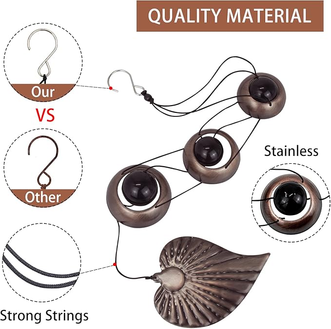 Three Cooper Leaf Temple Wind Chime,Wind Chimes with 3 Bells, Feng Shui Wind Chimes for Home Yard Outdoor Decoration, A Great Memorial Wind Chime for Someone Who Loves Peace