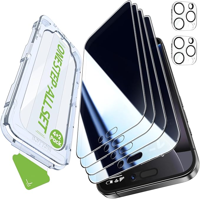 iGluz 4+2 Pack for iPhone 16 Pro Max Privacy Screen Protector with Camera Lens Protector[Easy Install & Bubble Free] 9H+ Tempered Glass iphone 16 Pro Max[True 25% Anti Spy] for Apple 6.9"(2024)