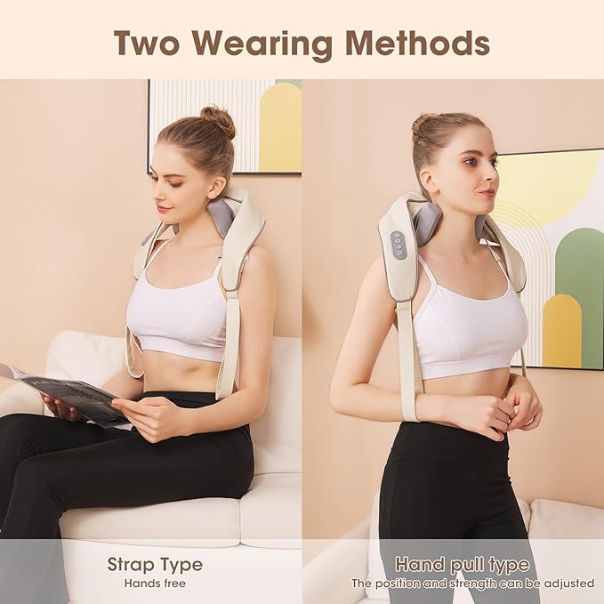 Neck Shoulder Massager with Heat, Cordless Shiatsu Deep Tissue Kneading Massage Pillow for Pain Relief, for Neck, Back, and Leg, Gifts for Men Women Dad Mom