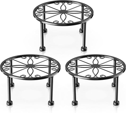 Garden Gifts Plant Lovers Gifts 3 Packs Black Metal Plant Stand with Anti-Slip Base Rustproof Heavy Duty Decorative Round Flower Stand Display Shelf for Indoor/Outdoor