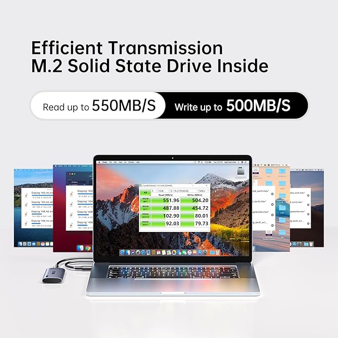 SSK 128GB SSD External Hard Drive, Portable SSD Up to 550MB/s Fast Solid State Drives, External Drive USB 3.2 Gen2 for iPhone 15/Pro, Windows, Mac, Android with LED Light, Trim, Smart Supported