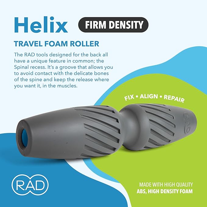 RAD Helix – Compact High-Density Exercise Foam Roller – Deep Tissue Myofascial Release for Back, Quads, Hamstrings & More – Muscle Recovery Tool for Stretching & Mobility