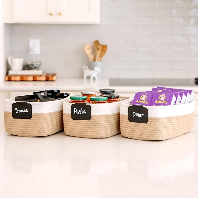 NaturalCozy 13.5”x8.5”x5.5” Storage Baskets for Shelves 3 Pack | Cotton Rope Woven Small Baskets for Organizing | Small Storage Bins for Nursery, Bathroom, Closet, Cube Shelf, Decorative, Gift