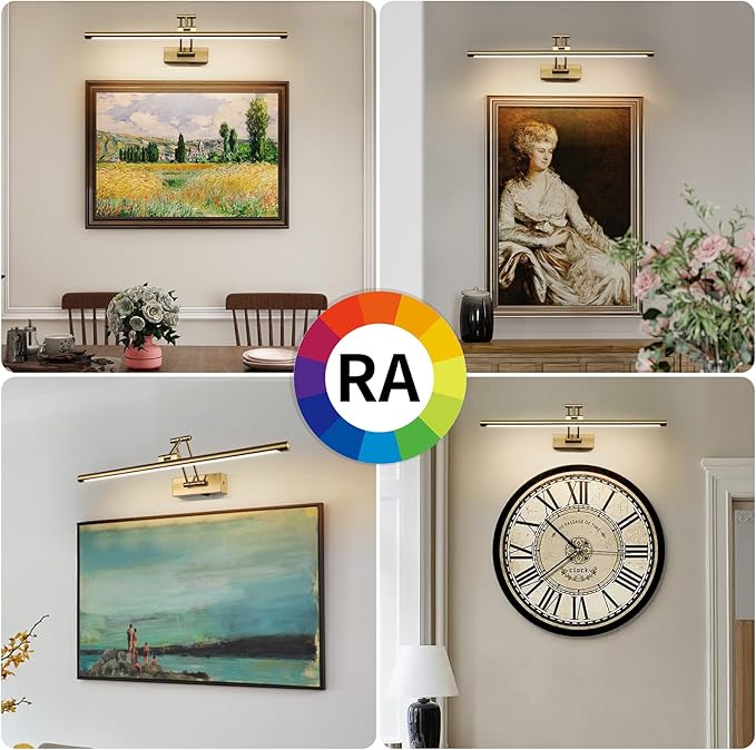 Picture Light Battery Operated with Remote LED Dimmable Picture Light for Paintings, Brass Rechargeable 24 inch Battery Operated Wall Sconce for Art Lighting Gallery Portrait Artwork