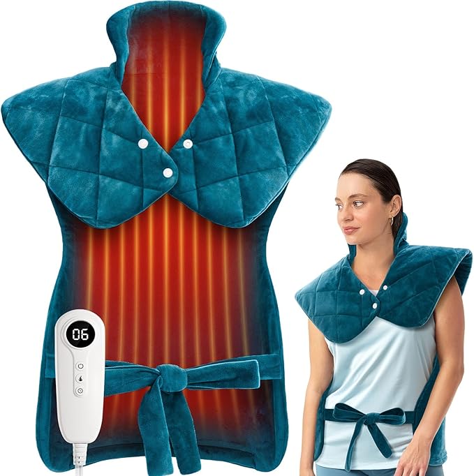 Weighted Electric Heating Pad for Neck, Shoulders and Back Pain Relief | Father's Day Gifts for Dad Husband,Gifts for Men Women, Birthday, Christmas | Fast Heating, 6 Heat Settings, 4 Timers, Auto‑Off