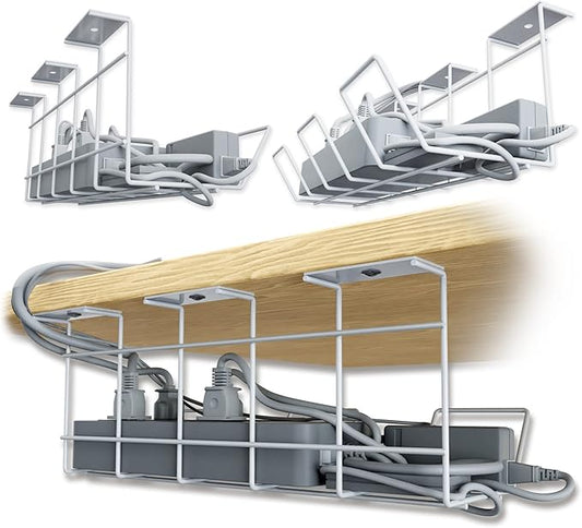 Compact Under Desk Cable Tray Organizer – Wire Management Set, White (2-Pack, 12")