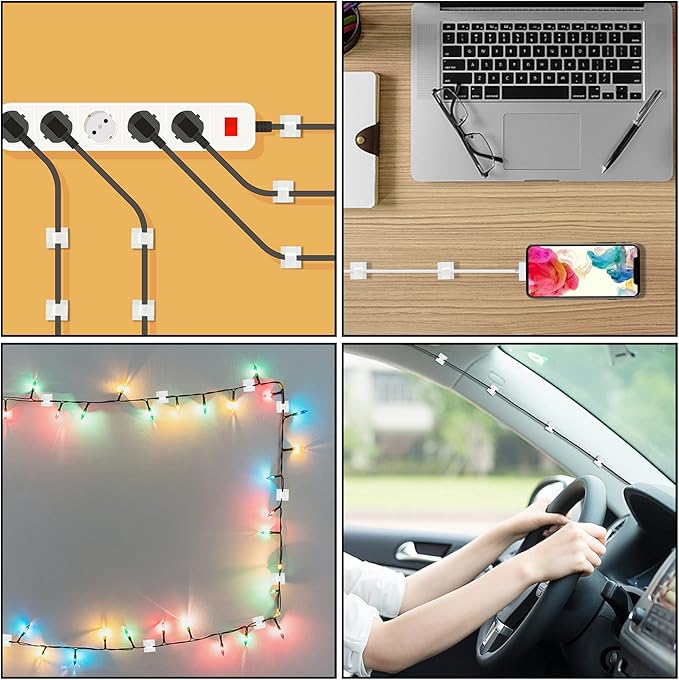 200 Pcs Cable Clips, Adhesive Cable Organizer Cord Holder Wire Clip Wire Management Self Adhesive Hooks Wire Holder for Office, Home(White, 200PCS)