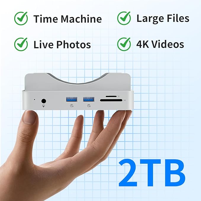 Phixero (2TB Storage) M4 Mac mini Dock, Aluminum unibody Design, 6-in-1 hub, 10Gbps USB-A, SD/TF Reader, Space-Saving Design, Non-Removable SSD