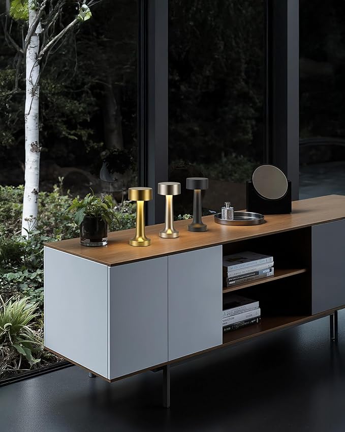 PUSU Cordless LED Black Small Table Lamps Set of 2, Portable Rechargeable 4000mAh Battery Operated Desk Lamp, 3 Color Stepless Dimming for Kids, Restaurant, Bedside, Outdoor, Bar, Night Light, Gift