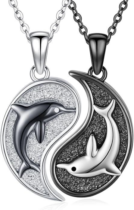 Yin Yang Necklaces 925 Sterling Silver Friendship Sun Moon/Mountain/Dolphin/Tree of Life/Flower/Wings Pendant Necklace Moonstone Abalone Opal Jewelry for Women Men Couples