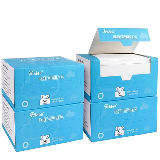 AIDEA XL Face Towels Disposable-200Ct (4 Box), Clean Facial Cloths, Facial Cleansing Wipes for Sensitive Skin, Face Towelettes for Makeup Removing, Nursing, Travel, Dry Wipes 9.84"×11.81"