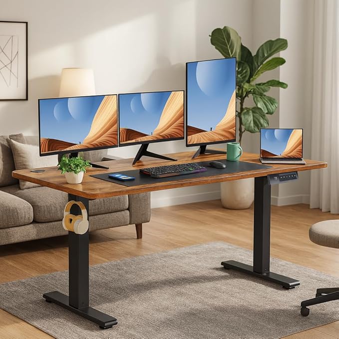 farexon Electric Standing Desk Legs, Adjustable Stand Up Desk Legs Dual-Beam Frame Workstation with Wheels, up to 71" x 32" Desktops, Ergonomic Table Base Workstation, Black Frame Only