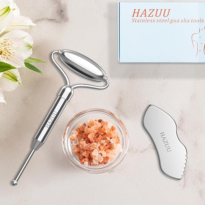 Stainless Steel Gua Sha Face Rollers&Acupuncture Pen - Metal Roller for Eyes & Neck, Anti-Aging Facial Massage Tools, Gua Sha Facial Tool Kit (JGS-2)