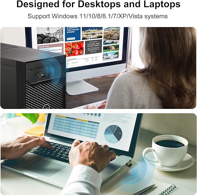 Driver Free USB WiFi Adapter for Desktop PC 600Mbps Dual Band 2.4G 5.8G Wireless Network Adapter, Wi-Fi Dongle Compatible with Windows 11/10/8/7/XP/Vista-Black