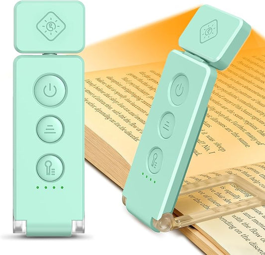 Glocusent 12 LED Rechargeable Book Light, Clip-on Reading Lamp with 5 Colors & 5 Brightness Levels, Up to 100Hrs Runtime, Eye-Caring Reading Lights for Books in Bed, Perfect for Book Lovers, Kids