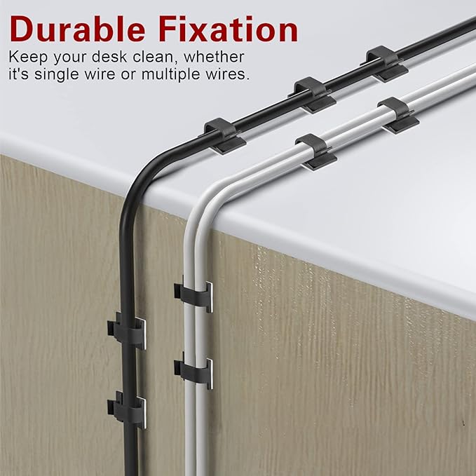 XHF 120 PCS Adhesive Cable Wire Clips Black, Outdoor Cable Management Wire Organizer Cord Holder for Under Desk, Car, Wall, TV PC Ethernet Cable