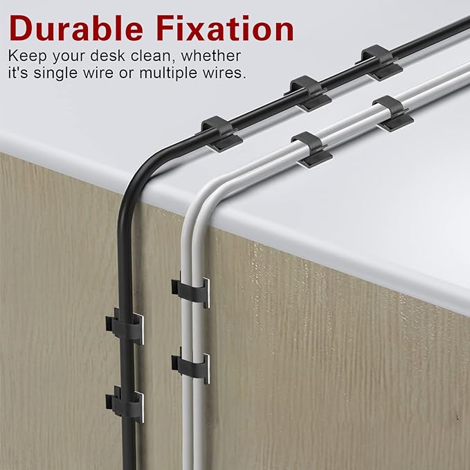 XHF 5/8” Adhesive Cable Wire Clips Black 60pcs, Cable Staples Outdoor Cable Management Wire Organizer Cord Holder for Under Desk, Car, Wall, TV PC Ethernet Cable