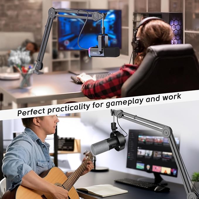 FIFINE Microphone Arm Stand-Heavy Duty Boom Arm, Suspension Scissor Adjustable Mic Stand with Desk Mount, C-calmp, 5/8" Screw, Cable Ties, for Recording Gaming Streaming Podcasting-BM63