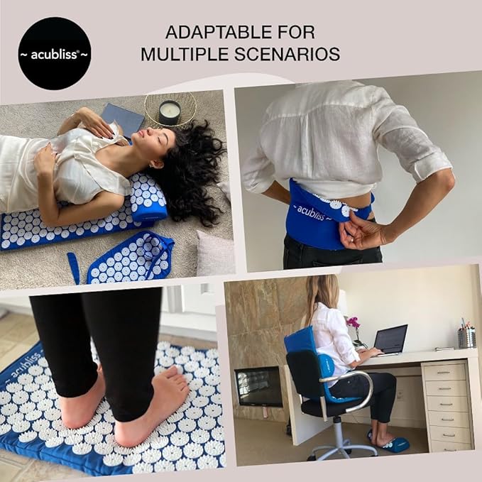 Premium Acupressure Mat, Strap & Pillow 3 Piece Gift Set, 12,348 Acupuncture Pressure Points for Back Pain Relief, Increased Energy, Relaxation, FSA/HSA Eligible, Drawstring Bag, Deep Blue