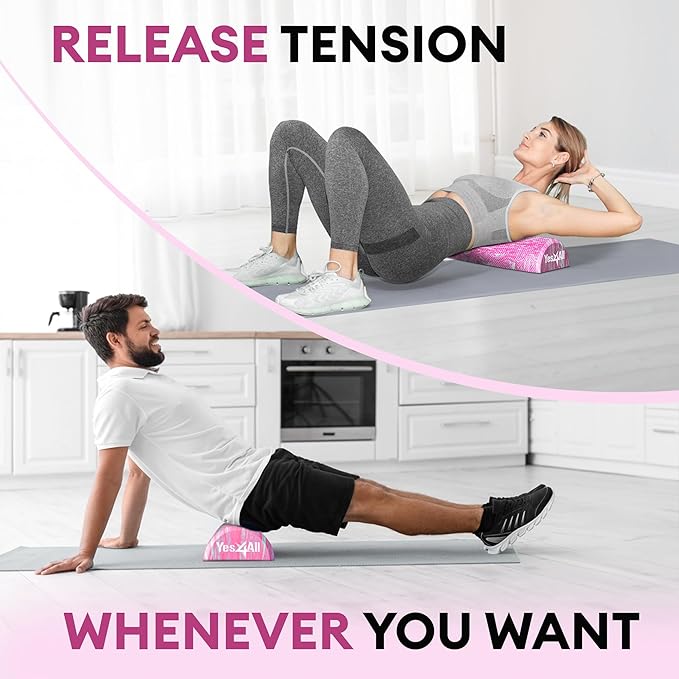 Yes4All EVA Firm Foam Roller for Stretching, Half Yoga Back Roller for Muscle Massage for Pilates, Yoga, Balance & Core Exercises - 12/36 inches